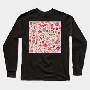 summer meadow coral + green Long Sleeve T-Shirt